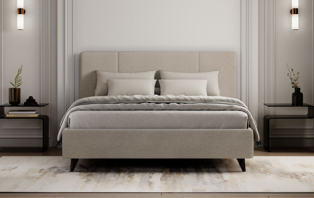 Dalia Bed - Upholstered, Beige, King with storage