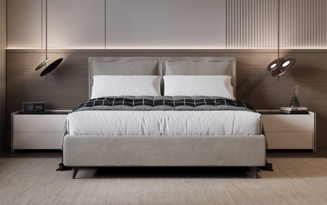 Narciso Bed - Upholstered, Beige, King with storage